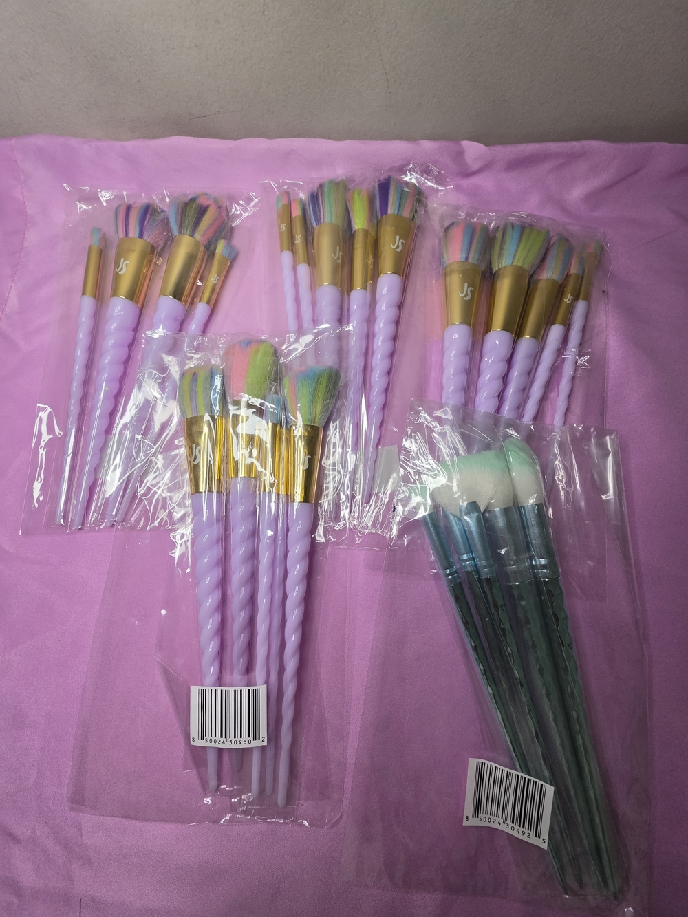 New 5-Set Pastel Unicorn & Mermaid Scales Makeup Brush Bundle - 100% Brand New